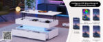 100*50*44cm Hydraulic Height-Adjustable Coffee Table, with LED Lighting, Bluetooth APP Control, White Accents - Image 59