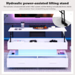 100*50*44cm Hydraulic Height-Adjustable Coffee Table, with LED Lighting, Bluetooth APP Control, White Accents - Image 66