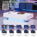 100*50*44cm Hydraulic Height-Adjustable Coffee Table, with LED Lighting, Bluetooth APP Control, White Accents - Image 68
