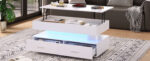100*50*44cm Hydraulic Height-Adjustable Coffee Table, with LED Lighting, Bluetooth APP Control, White Accents - Image 7