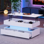 100*50*44cm Hydraulic Height-Adjustable Coffee Table, with LED Lighting, Bluetooth APP Control, White Accents - Image 71
