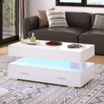100*50*44cm Hydraulic Height-Adjustable Coffee Table, with LED Lighting, Bluetooth APP Control, White Accents - Image 82