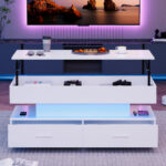 100*50*44cm Hydraulic Height-Adjustable Coffee Table, with LED Lighting, Bluetooth APP Control, White Accents - Image 95