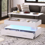 100*50*44cm Hydraulic Height-Adjustable Coffee Table, with LED Lighting, Bluetooth APP Control, White Accents - Image 96