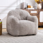 Beanbagová židle s drcenou houbovou výplní, Faux fur beanbagová pohovka s opěrkami rukou, do obývacího pokoje, B