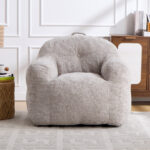 Beanbagová židle s drcenou houbovou výplní, Faux fur beanbagová pohovka s opěrkami rukou, do obývacího pokoje, B - Obrázek 2