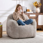 Beanbagová židle s drcenou houbovou výplní, Faux fur beanbagová pohovka s opěrkami rukou, do obývacího pokoje, B - Obrázek 8