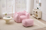 Obří sedací vak pro dospělé a děti, imitace kožešiny, sedací vaky s polštářem a podnožkou, pohodlné čtení - Obrázek 18