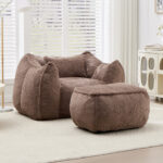 Giant Bean Bag Chair for Adults &Kids Faux Fur Bean Bag Sofa Chairs with Pillow &Ottoman, Comfy Read