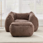 Giant Bean Bag Chair for Adults &Kids Faux Fur Bean Bag Sofa Chairs with Pillow &Ottoman, Comfy Read - Image 2
