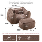 Giant Bean Bag Chair for Adults &Kids Faux Fur Bean Bag Sofa Chairs with Pillow &Ottoman, Comfy Read - Image 3