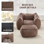 Giant Bean Bag Chair for Adults &Kids Faux Fur Bean Bag Sofa Chairs with Pillow &Ottoman, Comfy Read - Image 4