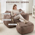 Giant Bean Bag Chair for Adults &Kids Faux Fur Bean Bag Sofa Chairs with Pillow &Ottoman, Comfy Read - Image 5
