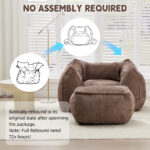 Giant Bean Bag Chair for Adults &Kids Faux Fur Bean Bag Sofa Chairs with Pillow &Ottoman, Comfy Read - Image 7