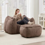 Giant Bean Bag Chair for Adults &Kids Faux Fur Bean Bag Sofa Chairs with Pillow &Ottoman, Comfy Read - Image 8