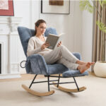 Rocking Chair Nursery with Airbag, Comfy Nursery Rocking Reading Chair Indoor, Cozy Upholstered Glid - Image 9