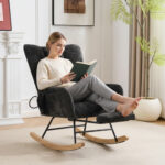 Rocking Chair Nursery with Airbag, Comfy Nursery Rocking Reading Chair Indoor, Cozy Upholstered Glid - Image 9
