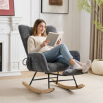 Rocking Chair Nursery with Airbag, Comfy Nursery Rocking Reading Chair Indoor, Cozy Upholstered Glid - Image 9