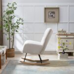Teddy Fabric Rocking Chair with Pocket, Soft Rocking Chair for Nursery, Comfy Wingback Golider Rocki - Image 12