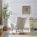 Teddy Fabric Rocking Chair with Pocket, Soft Rocking Chair for Nursery, Comfy Wingback Golider Rocki - Image 13