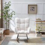 Teddy Fabric Rocking Chair with Pocket, Soft Rocking Chair for Nursery, Comfy Wingback Golider Rocki - Image 14