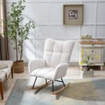 Teddy Fabric Rocking Chair with Pocket, Soft Rocking Chair for Nursery, Comfy Wingback Golider Rocki - Image 17