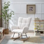 Teddy Fabric Rocking Chair with Pocket, Soft Rocking Chair for Nursery, Comfy Wingback Golider Rocki - Image 18