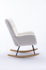 Teddy Fabric Rocking Chair with Pocket, Soft Rocking Chair for Nursery, Comfy Wingback Golider Rocki - Image 22