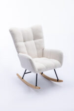 Teddy Fabric Rocking Chair with Pocket, Soft Rocking Chair for Nursery, Comfy Wingback Golider Rocki - Image 26