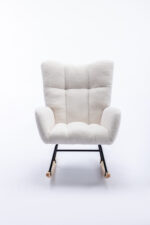 Teddy Fabric Rocking Chair with Pocket, Soft Rocking Chair for Nursery, Comfy Wingback Golider Rocki - Image 27