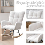 Teddy Fabric Rocking Chair with Pocket, Soft Rocking Chair for Nursery, Comfy Wingback Golider Rocki - Image 5