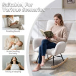 Teddy Fabric Rocking Chair with Pocket, Soft Rocking Chair for Nursery, Comfy Wingback Golider Rocki - Image 7