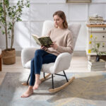 Teddy Fabric Rocking Chair with Pocket, Soft Rocking Chair for Nursery, Comfy Wingback Golider Rocki - Image 8