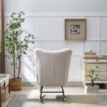 Teddy Fabric Rocking Chair with Pocket, Soft Rocking Chair for Nursery, Comfy Wingback Golider Rocki - Image 9
