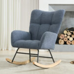 Teddy Fabric Rocking Chair with Pocket, Soft Rocking Chair for Nursery, Comfy Wingback Golider Rocki
