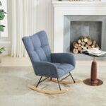 Teddy Fabric Rocking Chair with Pocket, Soft Rocking Chair for Nursery, Comfy Wingback Golider Rocki - Image 11