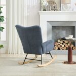 Teddy Fabric Rocking Chair with Pocket, Soft Rocking Chair for Nursery, Comfy Wingback Golider Rocki - Image 12