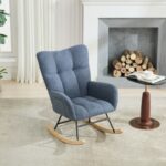 Teddy Fabric Rocking Chair with Pocket, Soft Rocking Chair for Nursery, Comfy Wingback Golider Rocki - Image 14