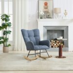 Teddy Fabric Rocking Chair with Pocket, Soft Rocking Chair for Nursery, Comfy Wingback Golider Rocki - Image 15