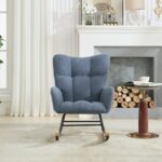 Teddy Fabric Rocking Chair with Pocket, Soft Rocking Chair for Nursery, Comfy Wingback Golider Rocki - Image 18
