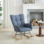 Teddy Fabric Rocking Chair with Pocket, Soft Rocking Chair for Nursery, Comfy Wingback Golider Rocki - Image 19