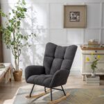 Teddy Fabric Rocking Chair with Pocket, Soft Rocking Chair for Nursery, Comfy Wingback Golider Rocki - Image 11