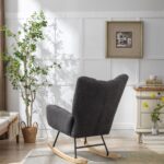 Teddy Fabric Rocking Chair with Pocket, Soft Rocking Chair for Nursery, Comfy Wingback Golider Rocki - Image 12