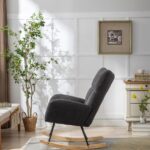 Teddy Fabric Rocking Chair with Pocket, Soft Rocking Chair for Nursery, Comfy Wingback Golider Rocki - Image 14