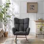 Teddy Fabric Rocking Chair with Pocket, Soft Rocking Chair for Nursery, Comfy Wingback Golider Rocki - Image 15
