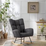 Teddy Fabric Rocking Chair with Pocket, Soft Rocking Chair for Nursery, Comfy Wingback Golider Rocki - Image 17