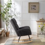 Teddy Fabric Rocking Chair with Pocket, Soft Rocking Chair for Nursery, Comfy Wingback Golider Rocki - Image 18