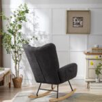 Teddy Fabric Rocking Chair with Pocket, Soft Rocking Chair for Nursery, Comfy Wingback Golider Rocki - Image 19