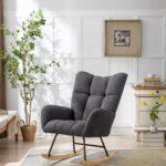 Teddy Fabric Rocking Chair with Pocket, Soft Rocking Chair for Nursery, Comfy Wingback Golider Rocki - Image 20