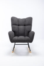 Teddy Fabric Rocking Chair with Pocket, Soft Rocking Chair for Nursery, Comfy Wingback Golider Rocki - Image 26